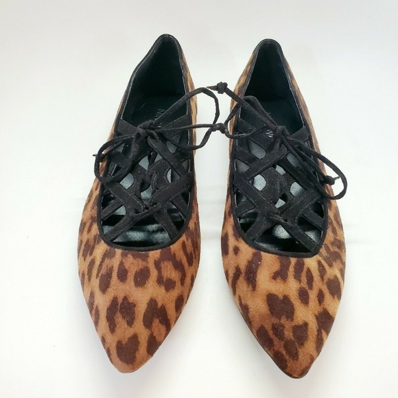Nine West Animal Print Lace-Up Flats - Picture 2 of 7